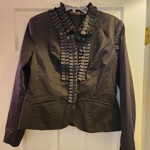 new KENAR Blazer Black Long Sleeve Ruffle Jacket Women's Size Large